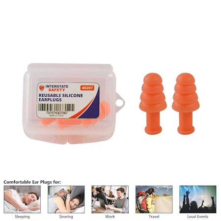 Interstate Safety Reuseable Corded Ear Plugs, Bullet Shape, 32, Orange 40207